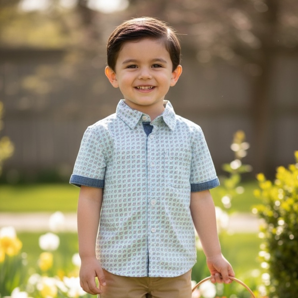 Ben Sherman Boys' Light Blue Patterned Short-Sleeve Button-Down